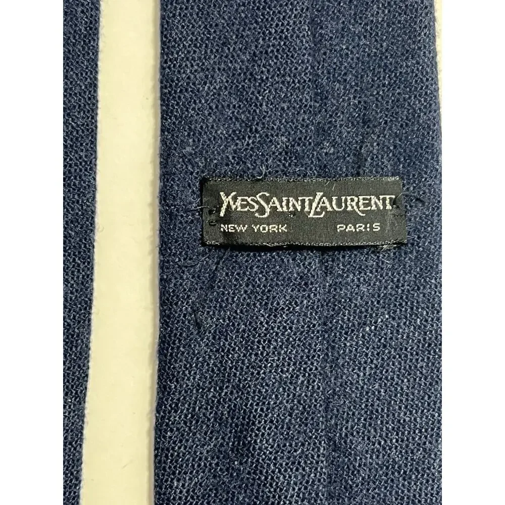 Yves Saint Laurent YSL Blue Neck Tie Wool Blend Made In Italy Mens Vintage